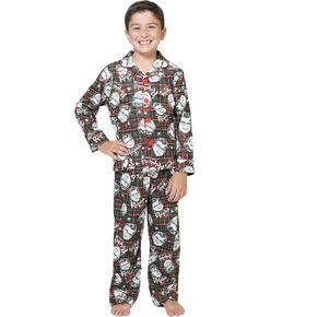A Christmas Story Boys Ralphie Glasses Santa Christmas Holiday Flannel Plaid Button Pajama Set, Green, (XL 14/16)