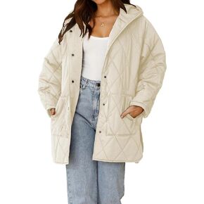 WHN Long Jackets for Women 2024 Fashion Hooded Oversize Coat Button-Down Diamond Quilted Lightweight Jackets