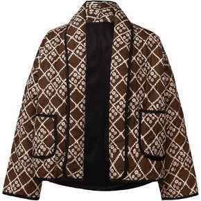 Womens Lightweight Quilted Puffer Jacket Leopard Print Oversized Long Sleeve Packable Short Down Coat