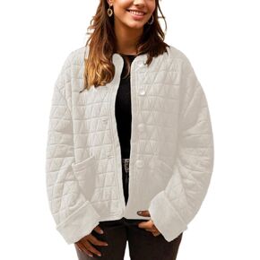 Quilted Jackets for Women Lightweight Button Down Long Sleeve Winter Padded Coat Puffer Jacket