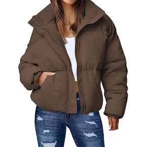 Flygo Womens Cropped Puffer Jacket Zip Up Stand Collar Lightweight Quilted Padded Down Winter Warm Jackets Coats with Pockets