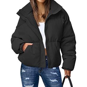 Flygo Womens Cropped Puffer Jacket Zip Up Stand Collar Lightweight Quilted Padded Down Winter Warm Jackets Coats with Pockets in Kuwait