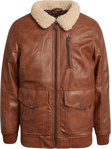URBAN REPUBLIC Boys' Bomber Jacket - Aviator Faux Leather Jacket with Sherpa Collar - Cozy Boys Outerwear Jackets (8-20) in Saudi Arabia