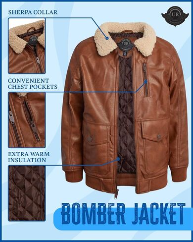 URBAN REPUBLIC Boys' Bomber Jacket - Aviator Faux Leather Jacket with Sherpa Collar - Cozy Boys Outerwear Jackets (8-20) in Saudi Arabia