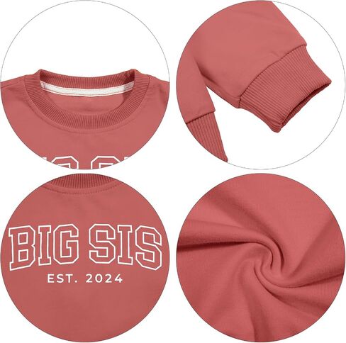 LOTUCY سترة الأخت الكبرى للأطفال البنات Big Sis Est 2025 بأكمام طويلة وفتحة رقبة دائرية بلوفر للأخوة يكشف الإعلان in Kuwait