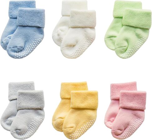 Toddler Non Slip Socks with Grips Baby Socks for Kids Girls Boys Baby Cotton Ankle Crew Socks with Grippers in Kuwait