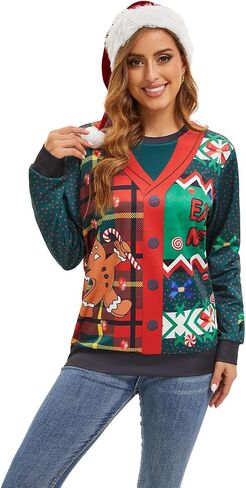 Ugly Christmas Sweater Women Men Novelty 3D Funny Pullover Crewneck Sweatshirt with Santa Hat for Party in Saudi Arabia