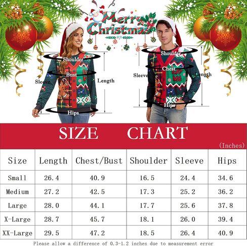 Ugly Christmas Sweater Women Men Novelty 3D Funny Pullover Crewneck Sweatshirt with Santa Hat for Party in Saudi Arabia