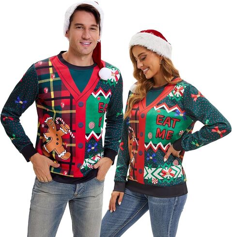 Ugly Christmas Sweater Women Men Novelty 3D Funny Pullover Crewneck Sweatshirt with Santa Hat for Party in Saudi Arabia