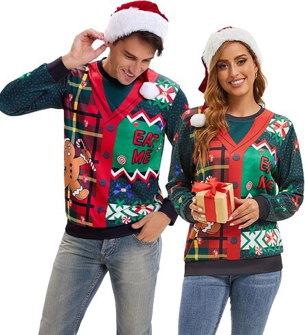 Ugly Christmas Sweater Women Men Novelty 3D Funny Pullover Crewneck Sweatshirt with Santa Hat for Party in Saudi Arabia
