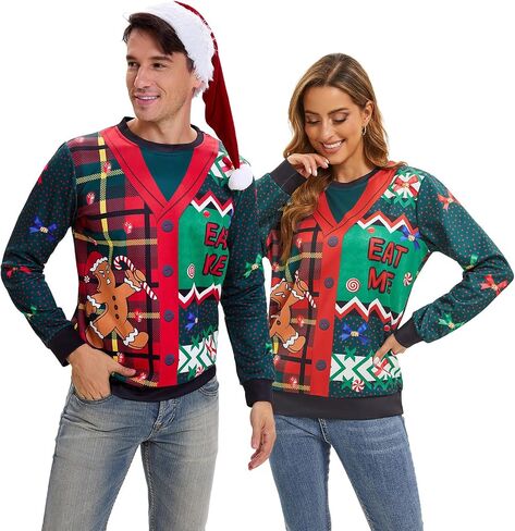 Ugly Christmas Sweater Women Men Novelty 3D Funny Pullover Crewneck Sweatshirt with Santa Hat for Party in Saudi Arabia