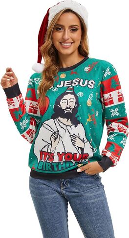 Ugly Christmas Sweater Women Men Novelty 3D Funny Pullover Crewneck Sweatshirt with Santa Hat for Party in Saudi Arabia