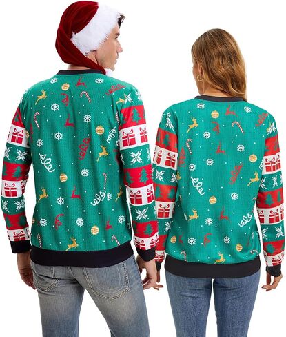 Ugly Christmas Sweater Women Men Novelty 3D Funny Pullover Crewneck Sweatshirt with Santa Hat for Party in Saudi Arabia