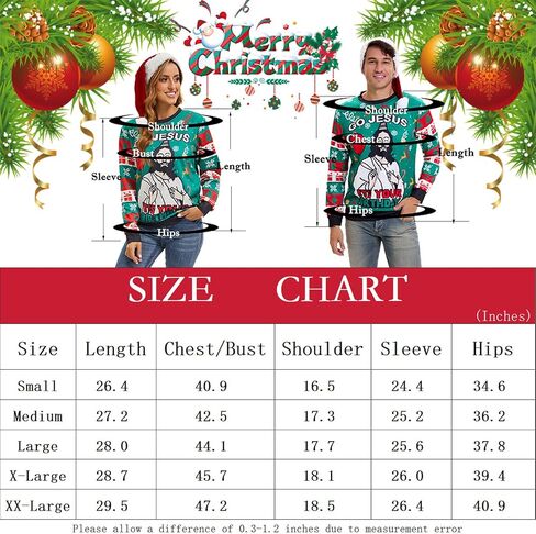 Ugly Christmas Sweater Women Men Novelty 3D Funny Pullover Crewneck Sweatshirt with Santa Hat for Party in Saudi Arabia
