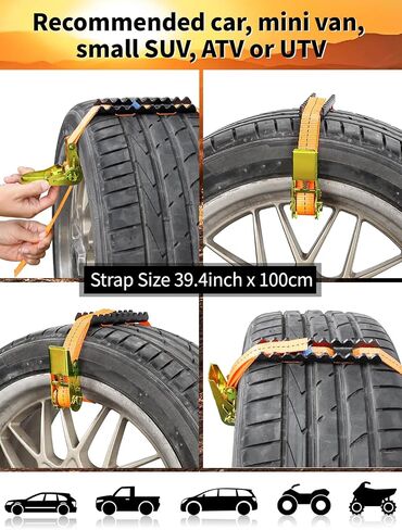 Tire Traction Straps Metal Gripper Traction Device for Anti Skid Emergency Tire Straps to Get Unstuck from Snow, Mud, Ice & Sand, fit for Cars & Small SUVs ATV UTV etc (Car/Small SUV-38 INCH) in Kuwait