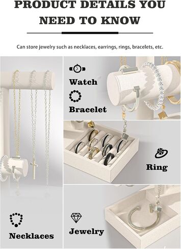 Bracelet and Necklace Holder,Velvet Jewelry Necklace Display Organizer Stand,bracelet Holder for Selling,Bracelet and Necklace Storage Tree (Style 2（Beige）) in Kuwait