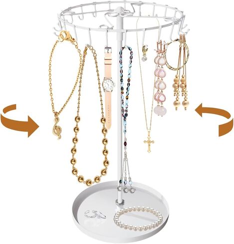Necklace Holder, Rotating Jewelry Holder Black Metal Display Organizer Stand With 23 Hooks for Necklaces Rings Bracelet Keychain in Saudi Arabia