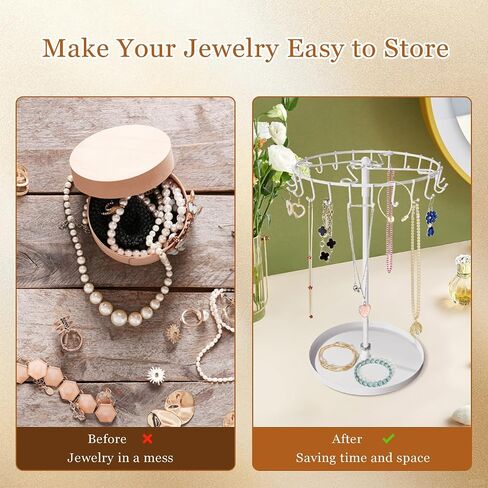 Necklace Holder, Rotating Jewelry Holder Black Metal Display Organizer Stand With 23 Hooks for Necklaces Rings Bracelet Keychain in Saudi Arabia