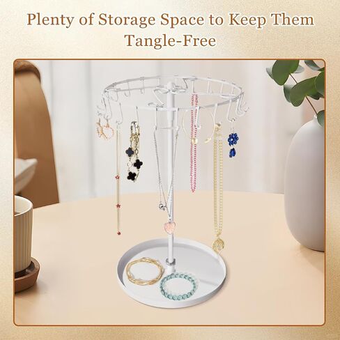 Necklace Holder, Rotating Jewelry Holder Black Metal Display Organizer Stand With 23 Hooks for Necklaces Rings Bracelet Keychain in Saudi Arabia