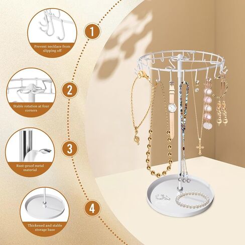 Necklace Holder, Rotating Jewelry Holder Black Metal Display Organizer Stand With 23 Hooks for Necklaces Rings Bracelet Keychain in Saudi Arabia