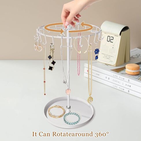Necklace Holder, Rotating Jewelry Holder Black Metal Display Organizer Stand With 23 Hooks for Necklaces Rings Bracelet Keychain in Saudi Arabia