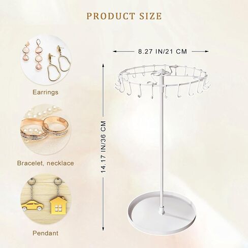 Necklace Holder, Rotating Jewelry Holder Black Metal Display Organizer Stand With 23 Hooks for Necklaces Rings Bracelet Keychain in Saudi Arabia