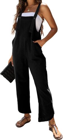 Omoone Women Sleeveless Straps Baggy Jumpsuit Overalls Casual Summer Bib Rompers Pockets in Kuwait