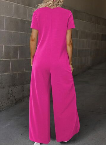 BLENCOT Casual Striped Short Sleeve Jumpsuits Rib Knit Wide Leg Romper Comfy Button Down Rompers in Saudi Arabia