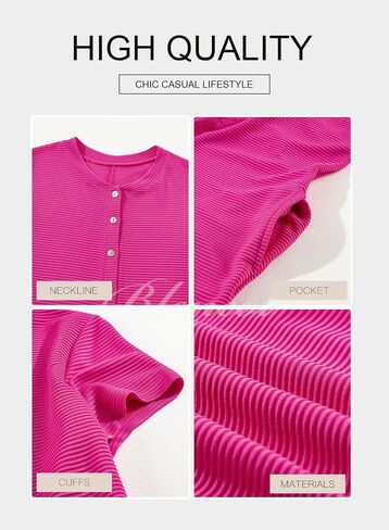 BLENCOT Casual Striped Short Sleeve Jumpsuits Rib Knit Wide Leg Romper Comfy Button Down Rompers in Saudi Arabia