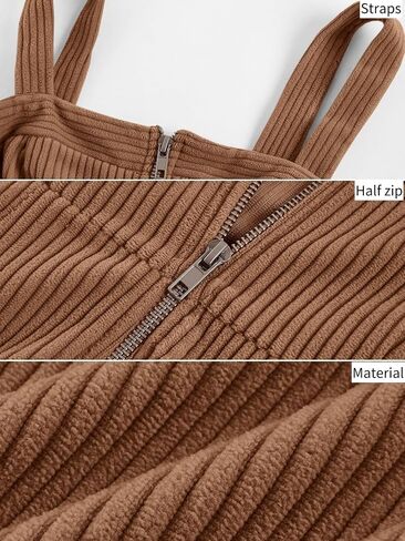 Wenrine Women's Corduroy Overall Mini Dress 2025 Fall Cute Half Zip Bib Pinafore Dresses Jumper in Kuwait