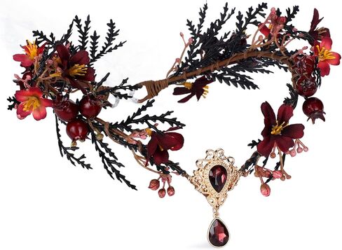 MOSTORY Dark Flower Fairy Crown - Handmade Elf Floral Headpiece Forest Crown Elven Circlet for Women Girls Cosplay Renaissance Carnival Masquerade Photo Shoot in Kuwait