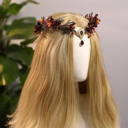 MOSTORY Dark Flower Fairy Crown - Handmade Elf Floral Headpiece Forest Crown Elven Circlet for Women Girls Cosplay Renaissance Carnival Masquerade Photo Shoot in Kuwait