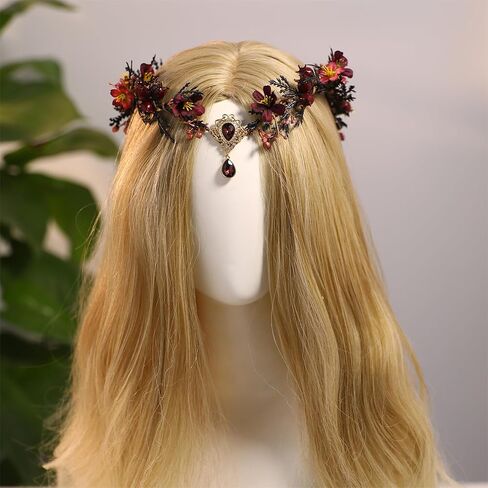 MOSTORY Dark Flower Fairy Crown - Handmade Elf Floral Headpiece Forest Crown Elven Circlet for Women Girls Cosplay Renaissance Carnival Masquerade Photo Shoot in Kuwait