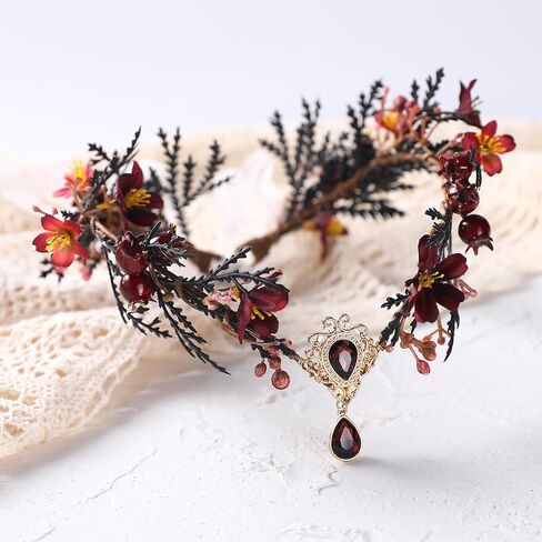 MOSTORY Dark Flower Fairy Crown - Handmade Elf Floral Headpiece Forest Crown Elven Circlet for Women Girls Cosplay Renaissance Carnival Masquerade Photo Shoot in Kuwait