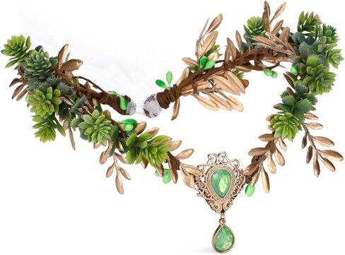 MOSTORY Dark Flower Fairy Crown - Handmade Elf Floral Headpiece Forest Crown Elven Circlet for Women Girls Cosplay Renaissance Carnival Masquerade Photo Shoot in Kuwait