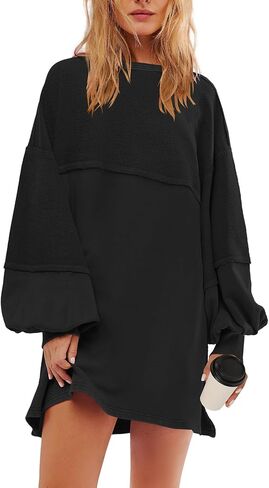 Panadila Womens Oversized Long Sleeve Patchwork Sweatshirt Dress Crewneck Tunic Sweatshirts Fall Loose Pullover Top in Saudi Arabia