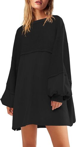 Panadila Womens Oversized Long Sleeve Patchwork Sweatshirt Dress Crewneck Tunic Sweatshirts Fall Loose Pullover Top in Saudi Arabia