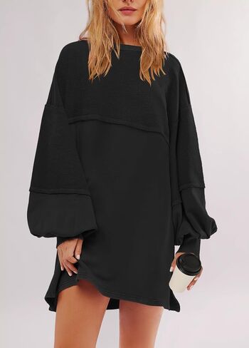 Panadila Womens Oversized Long Sleeve Patchwork Sweatshirt Dress Crewneck Tunic Sweatshirts Fall Loose Pullover Top in Kuwait