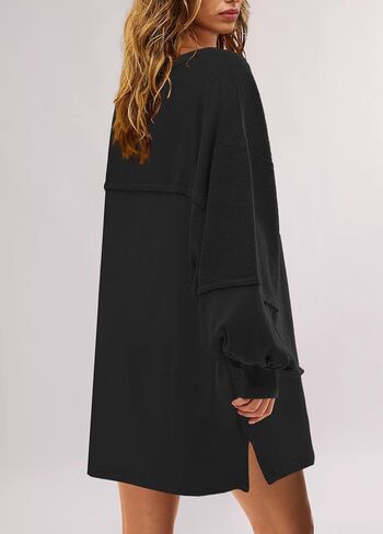 Panadila Womens Oversized Long Sleeve Patchwork Sweatshirt Dress Crewneck Tunic Sweatshirts Fall Loose Pullover Top in Kuwait