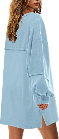 Panadila Womens Oversized Long Sleeve Patchwork Sweatshirt Dress Crewneck Tunic Sweatshirts Fall Loose Pullover Top in Kuwait