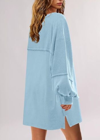 Panadila Womens Oversized Long Sleeve Patchwork Sweatshirt Dress Crewneck Tunic Sweatshirts Fall Loose Pullover Top in Kuwait