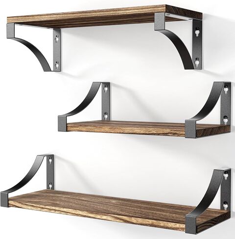 Amada HOMEFURNISHING Wall Shelves Set of 3, Floating Shelves Hold up to 55lbs, Rustic Wood Wall Shelves for Bedroom, Bathroom, Living Room, Kitchen, Storage & Decoration, Gray in Saudi Arabia
