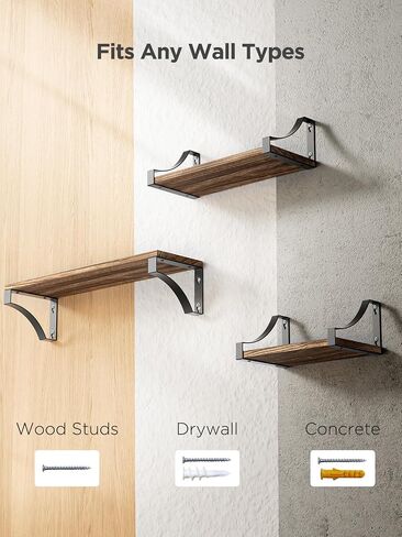 Amada HOMEFURNISHING Wall Shelves Set of 3, Floating Shelves Hold up to 55lbs, Rustic Wood Wall Shelves for Bedroom, Bathroom, Living Room, Kitchen, Storage & Decoration, Gray in Saudi Arabia