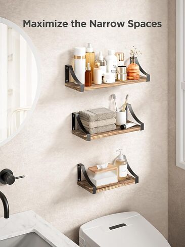 Amada HOMEFURNISHING Wall Shelves Set of 3, Floating Shelves Hold up to 55lbs, Rustic Wood Wall Shelves for Bedroom, Bathroom, Living Room, Kitchen, Storage & Decoration, Gray in Saudi Arabia