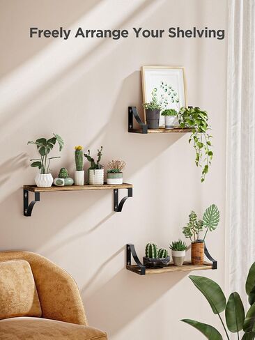 Amada HOMEFURNISHING Wall Shelves Set of 3, Floating Shelves Hold up to 55lbs, Rustic Wood Wall Shelves for Bedroom, Bathroom, Living Room, Kitchen, Storage & Decoration, Gray in Saudi Arabia