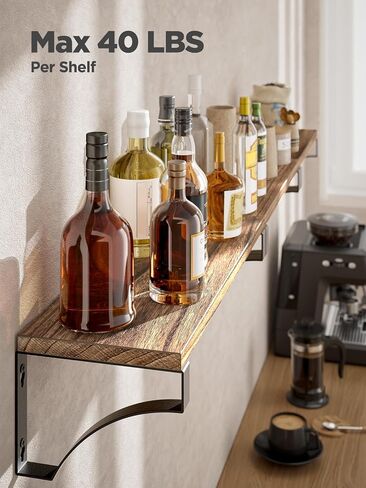 Amada HOMEFURNISHING Wall Shelves Set of 3, Floating Shelves Hold up to 55lbs, Rustic Wood Wall Shelves for Bedroom, Bathroom, Living Room, Kitchen, Storage & Decoration, Gray in Saudi Arabia