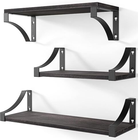 Amada HOMEFURNISHING Wall Shelves Set of 3, Floating Shelves Hold up to 55lbs, Rustic Wood Wall Shelves for Bedroom, Bathroom, Living Room, Kitchen, Storage & Decoration, Gray in Saudi Arabia