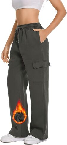 Womens Cargo Sweatpants Fleece Lined Straight Leg Drawstring Sweat Pants Workout Joggers with 4 Pockets 31‘’ Inseam in Saudi Arabia