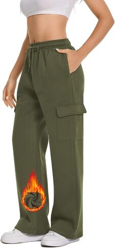 Womens Cargo Sweatpants Fleece Lined Straight Leg Drawstring Sweat Pants Workout Joggers with 4 Pockets 31‘’ Inseam in Saudi Arabia