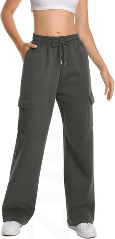 Womens Cargo Sweatpants Fleece Lined Straight Leg Drawstring Sweat Pants Workout Joggers with 4 Pockets 31‘’ Inseam in Saudi Arabia